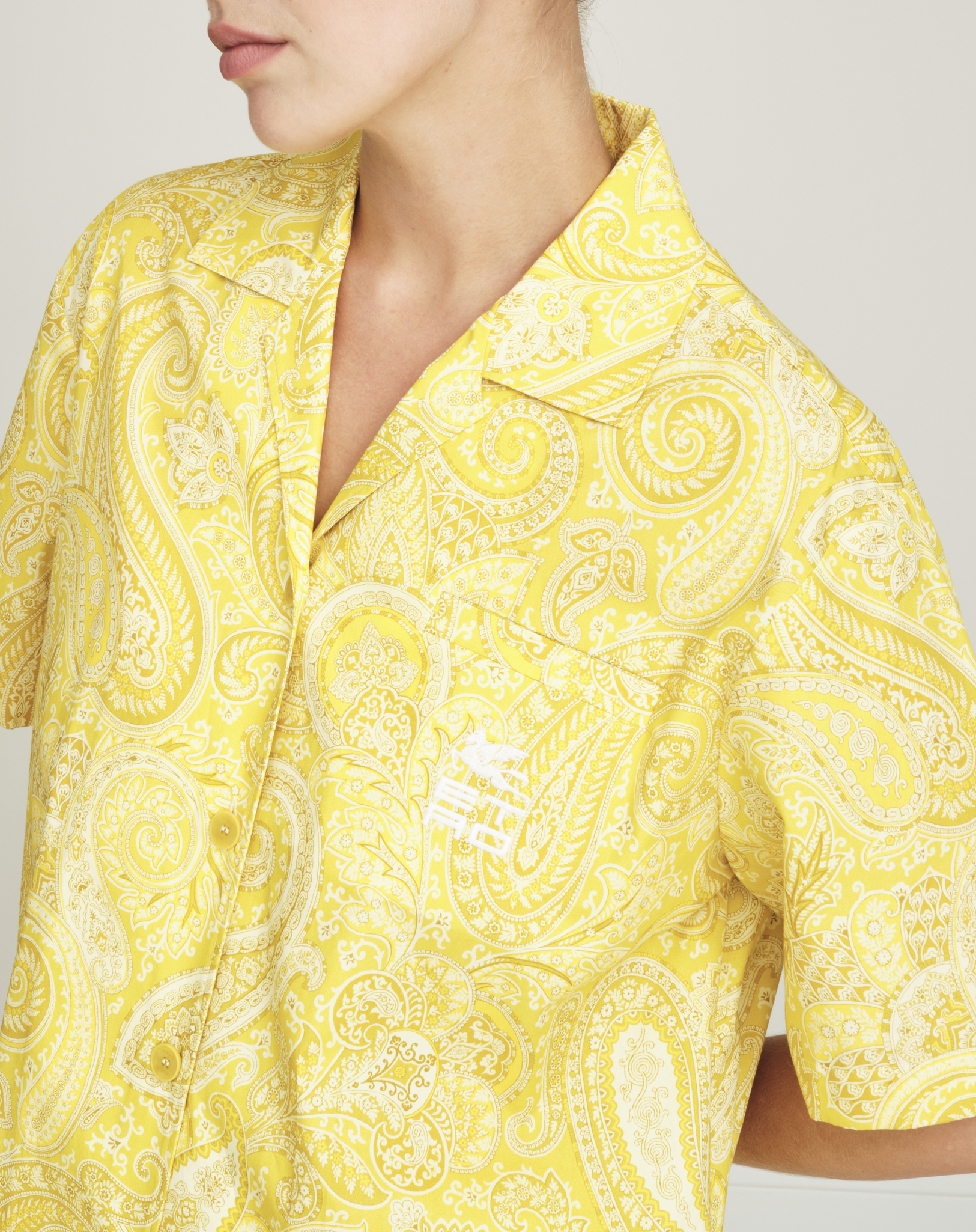 Etro - Yellow Paisley Printed Oversized Cotton Shirt 38